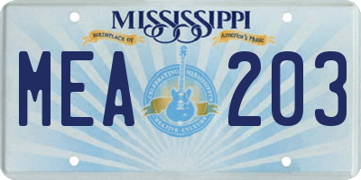 MS license plate MEA203