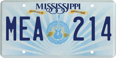 MS license plate MEA214