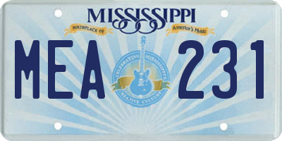 MS license plate MEA231