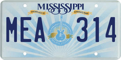 MS license plate MEA314