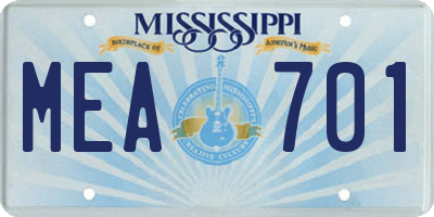 MS license plate MEA701
