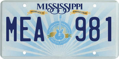 MS license plate MEA981