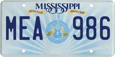 MS license plate MEA986