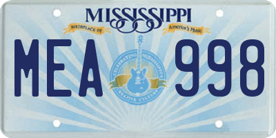 MS license plate MEA998