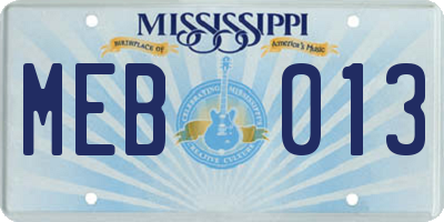 MS license plate MEB013