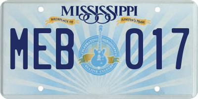 MS license plate MEB017