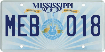 MS license plate MEB018