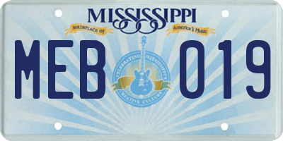 MS license plate MEB019