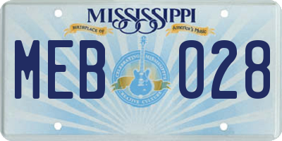MS license plate MEB028