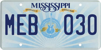 MS license plate MEB030