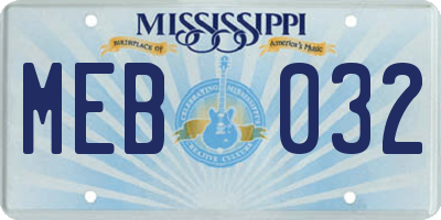 MS license plate MEB032