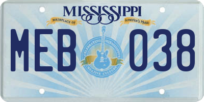 MS license plate MEB038