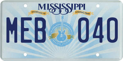 MS license plate MEB040