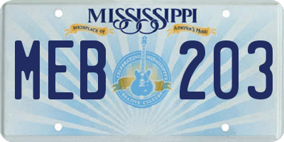 MS license plate MEB203