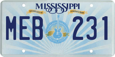 MS license plate MEB231