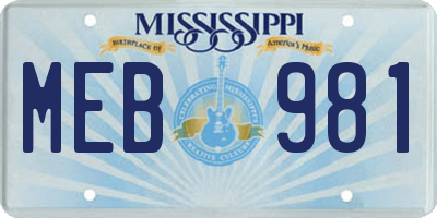 MS license plate MEB981