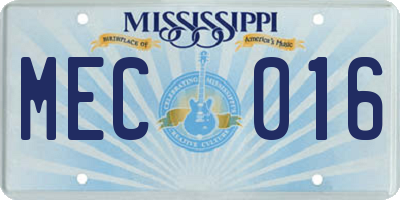 MS license plate MEC016