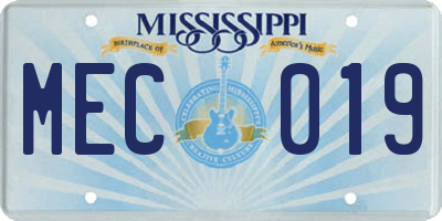 MS license plate MEC019