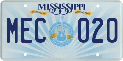 MS license plate MEC020