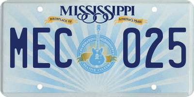 MS license plate MEC025