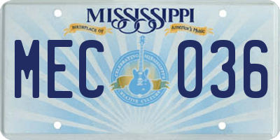 MS license plate MEC036