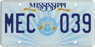 MS license plate MEC039