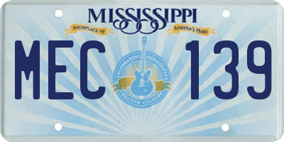 MS license plate MEC139