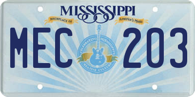 MS license plate MEC203