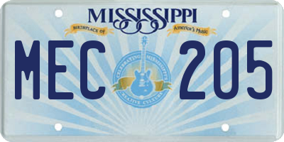 MS license plate MEC205
