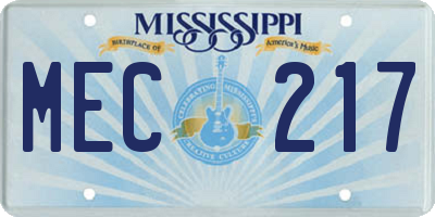 MS license plate MEC217