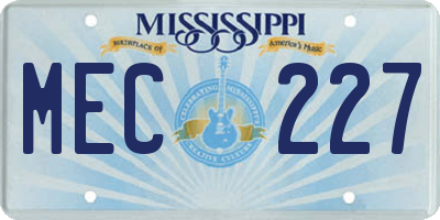 MS license plate MEC227