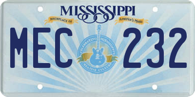 MS license plate MEC232