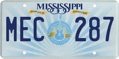 MS license plate MEC287