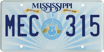 MS license plate MEC315