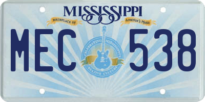 MS license plate MEC538