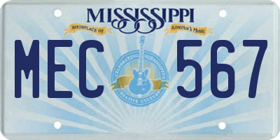 MS license plate MEC567