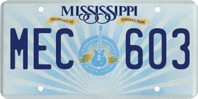 MS license plate MEC603