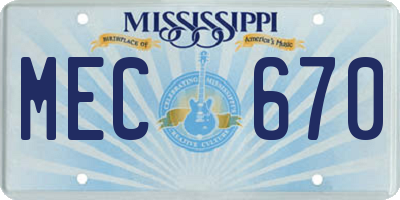 MS license plate MEC670