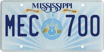 MS license plate MEC700