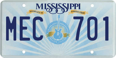 MS license plate MEC701