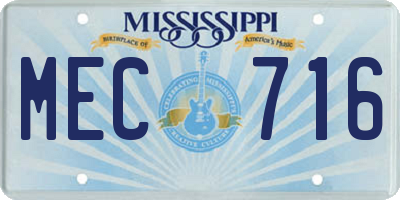 MS license plate MEC716