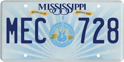 MS license plate MEC728