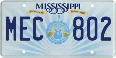MS license plate MEC802