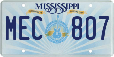 MS license plate MEC807