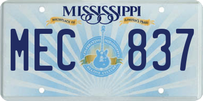 MS license plate MEC837