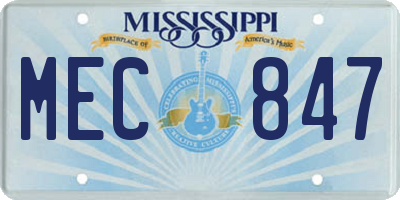 MS license plate MEC847