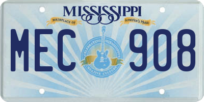 MS license plate MEC908