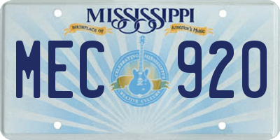 MS license plate MEC920
