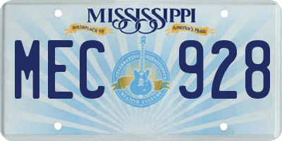 MS license plate MEC928