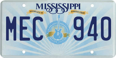 MS license plate MEC940
